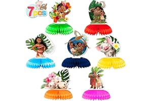 COSERSHOW 7Pcs Honeycomb Centerpieces for Moana Party Supplies, Double Sided Table Birthday Decorations Centerpieces Party Favors, Baby Shower Cake Topper Photo Booth Props Party Gifts