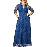 Kiyonna Women's Plus Size Maria Lace Evening Gown | Long Formal Dress with Sleeves