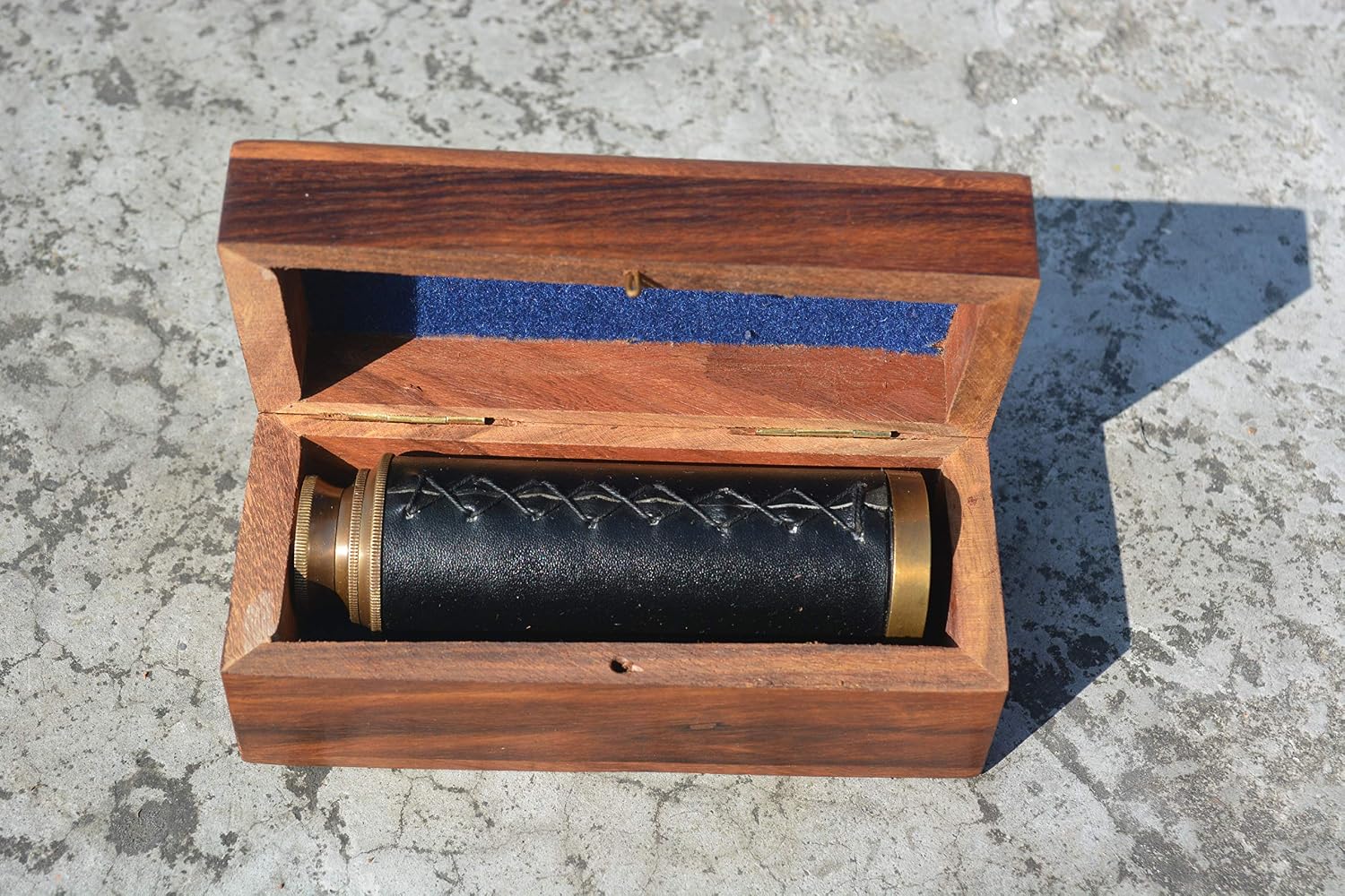 Nautical India 9" Handheld Brass Antique Telescope with Wooden Box - Pirate Navigation - Image 3