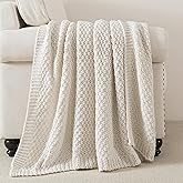 WDCOZY Chunky Cable Knit Throw Blanket Super Soft Warm Knitted Throw Blanket for Couch, Sofa, Chair, Bed Lightweight Breathable Cozy Comfortable Home Decorative Ivory Cream White 50x60 Inches