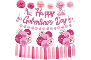 KatchOn, Happy Galentines Day Decorations Kit - Huge Pack of 27 | Galentines Day Banner for Galentines Decor | Galentines Day Balloons | Galentines Garland, Paper Pom Poms for Valentines Day Décor