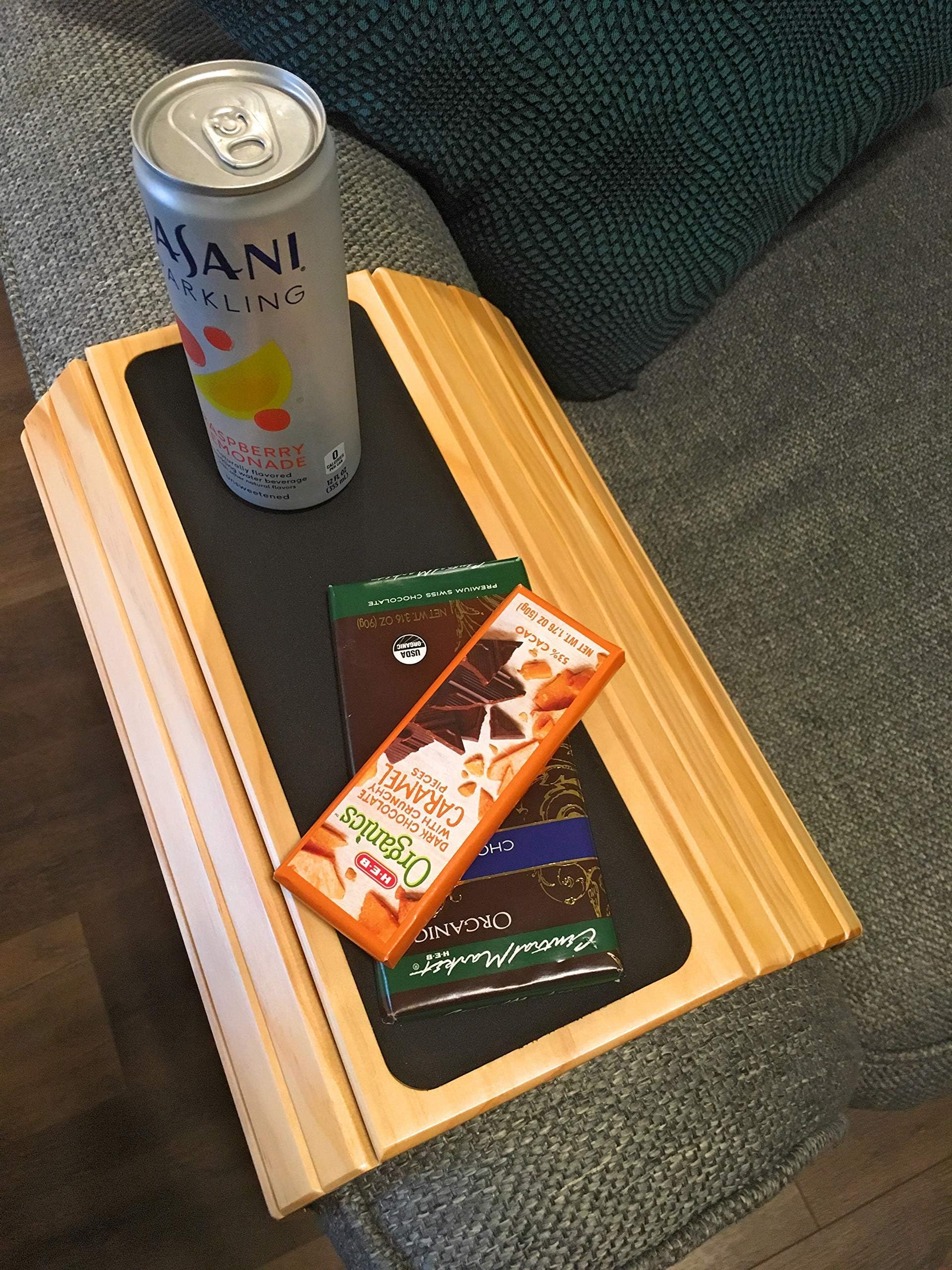 Couch arm Table + Sofa Arm Tray - Coaster Tray. C Table for Drinks, Organizer, Recliner Cup Holder Side Chair. Tv Tray for Couch armrest. Table Caddy Chair by SoHappy Brands (Honey)