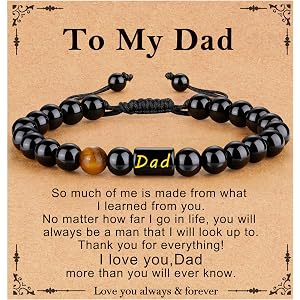 Pavkki Gifts for Papa Dad New Dad Grandpa, Handmade Braided Rope Bracelet Natural Black Onyx Black Obsidian Tiger Eye Stone B