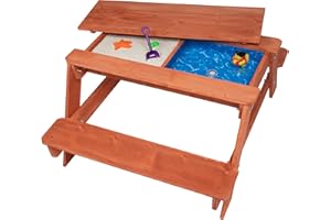 Svan 3 in 1 Sand & Water Indoor/Outdoor Picnic Table- Kids Activity Set w Removable Top & Dual Drains for Easy Cleaning (43 X 35 X 19)- Safe & Fun Sandbox Play- Wooden Playbox Boys Girls Xmas Gift