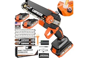 CAMPNDOOR Mini Chainsaw Cordless 6 Inch - 2x2000mAh Mini Chain Saw Battery Powered - Self Oiling Handheld Electric Chainsaw - Small Hand Saw for Wood Cutting, Tree Clearance and Pruning