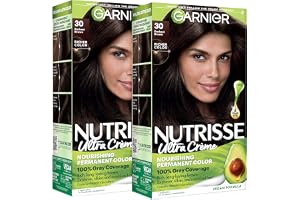 Garnier Nutrisse Ultra Crème Hair Color, Permanent Hair Dye with 100% Gray Coverage, Vegan & Cruelty-Free, 30 Darkest Brown (Sweet Cola), 2 Count