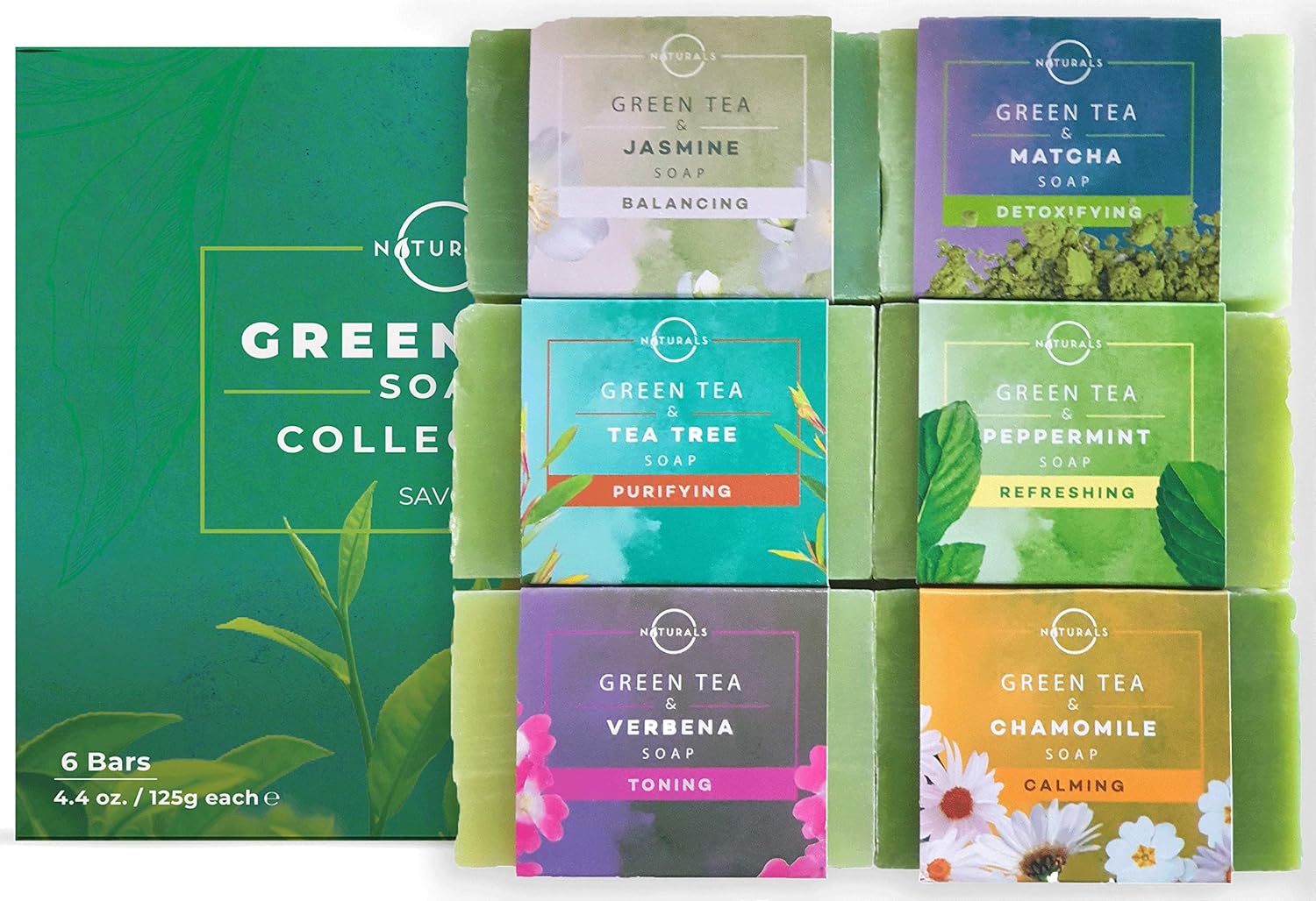 O Naturals 6-Piece Green Tea Bar Soap Collection. Moisturizing Cleansing Body Soap. Aromatherapy Antioxidant Herbal Soap Triple Milled Vegan Organic Ingredients Shea Butter Enriched. Men & Women 4oz : Beauty