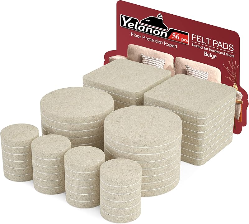 Yelanon Felt Furniture Pads 56Pcs 1" 2" 2" x2" Self Adhesive Beige