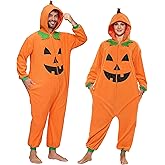 Spooktacular Creations Halloween Pumpkin Costume, Adult Unisex Pumpkin Hooded Jumpsuit Costume for Halloween Cosplay Costume