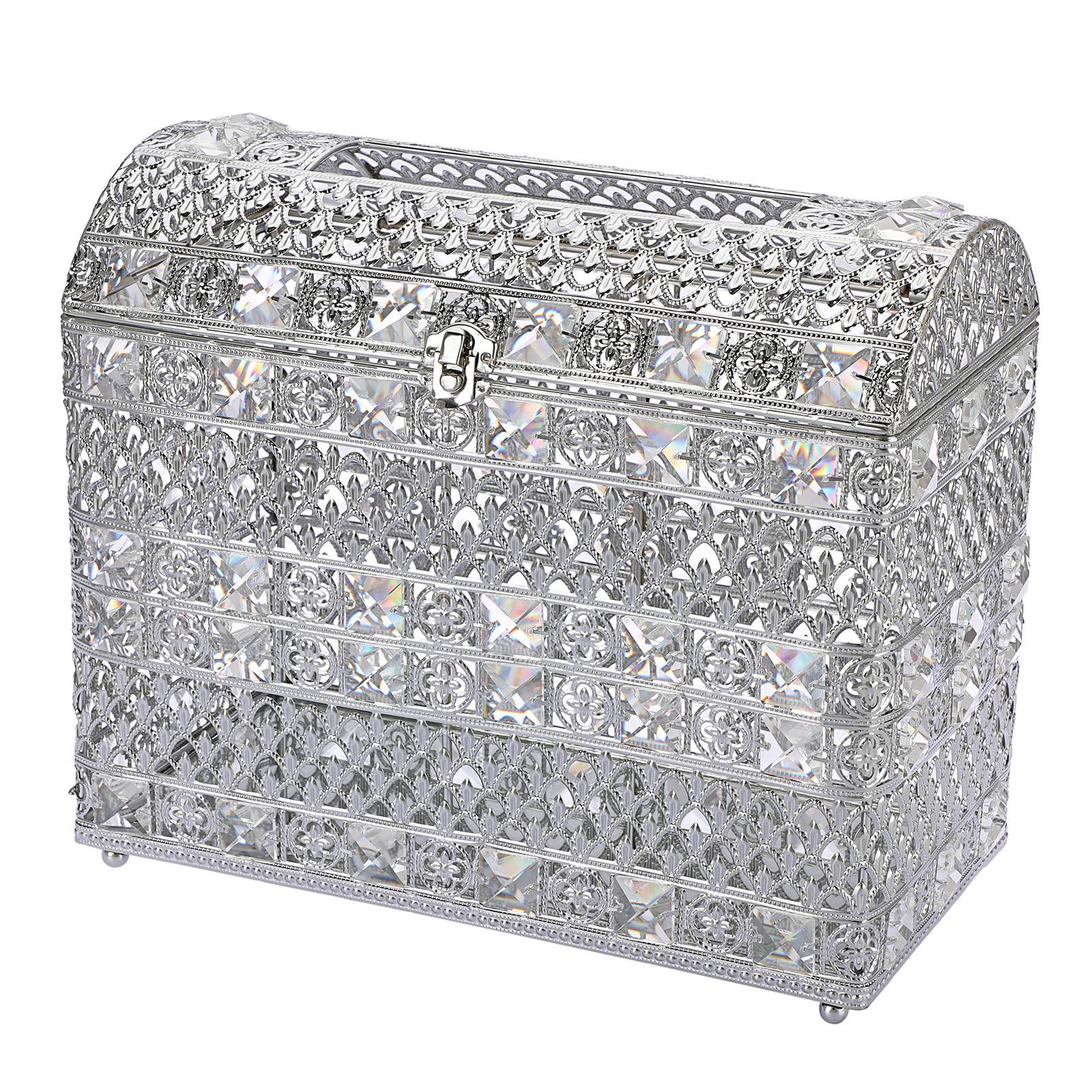 Photo 1 of JUXYES Silver Sparkle Crystal Wedding Card Box With Lid for Reception, Gorgeous Treasure Chest Style Keepsake Envelope Case Large Card Receiving Box for Wedding, Reception, Birthday Party