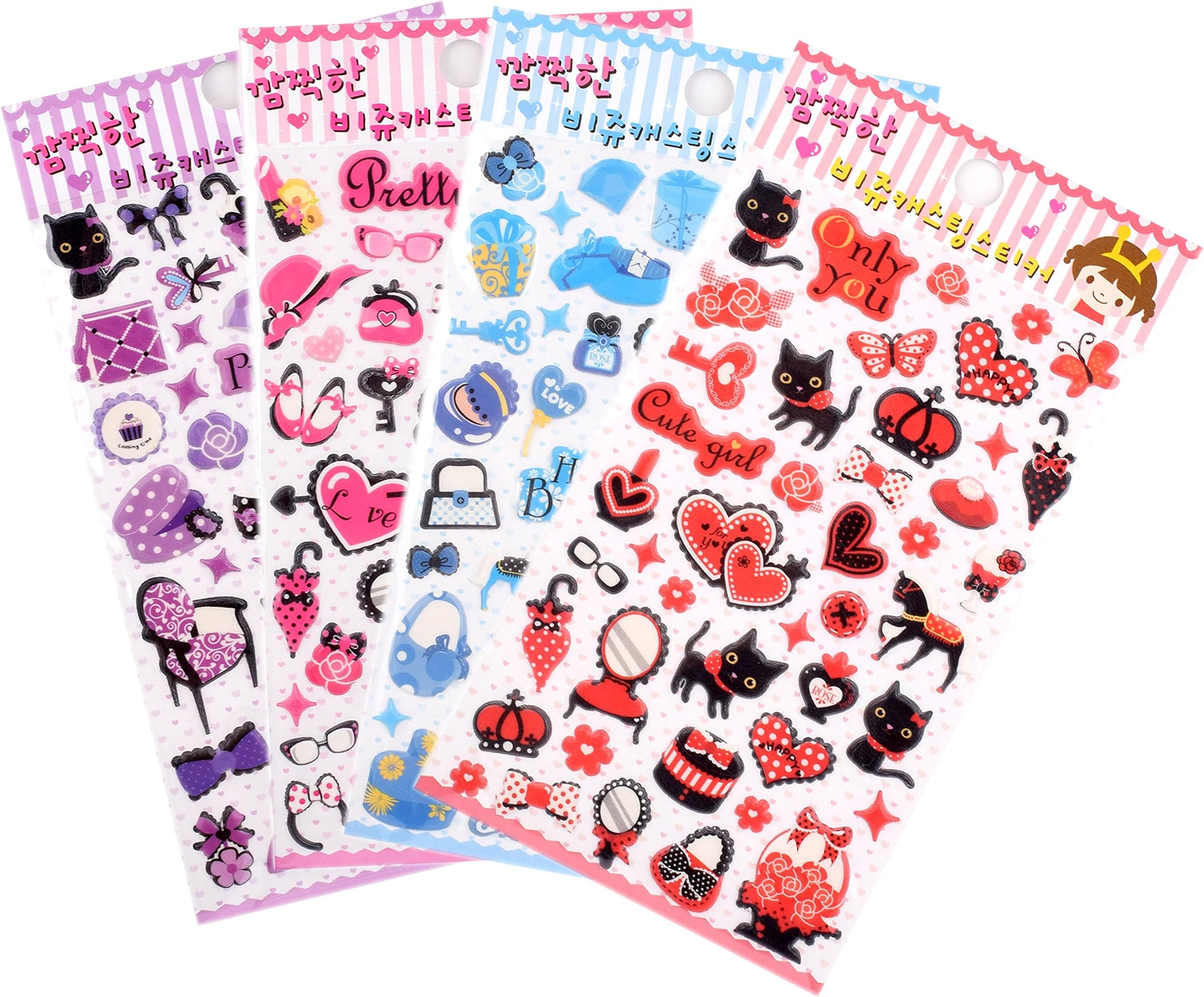 Cute Lovely Bijou Casting 3D Puffy Diary Deco Decoration Sticker (4 Sheets)