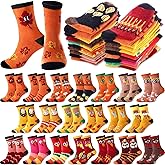 Breathffy 20 Pairs Thanksgiving Coral Fleece Socks Bulk Novelty Fuzzy Fall Maple Turkey Pumpkin Crew Socks for Women Men Autumn Gifts
