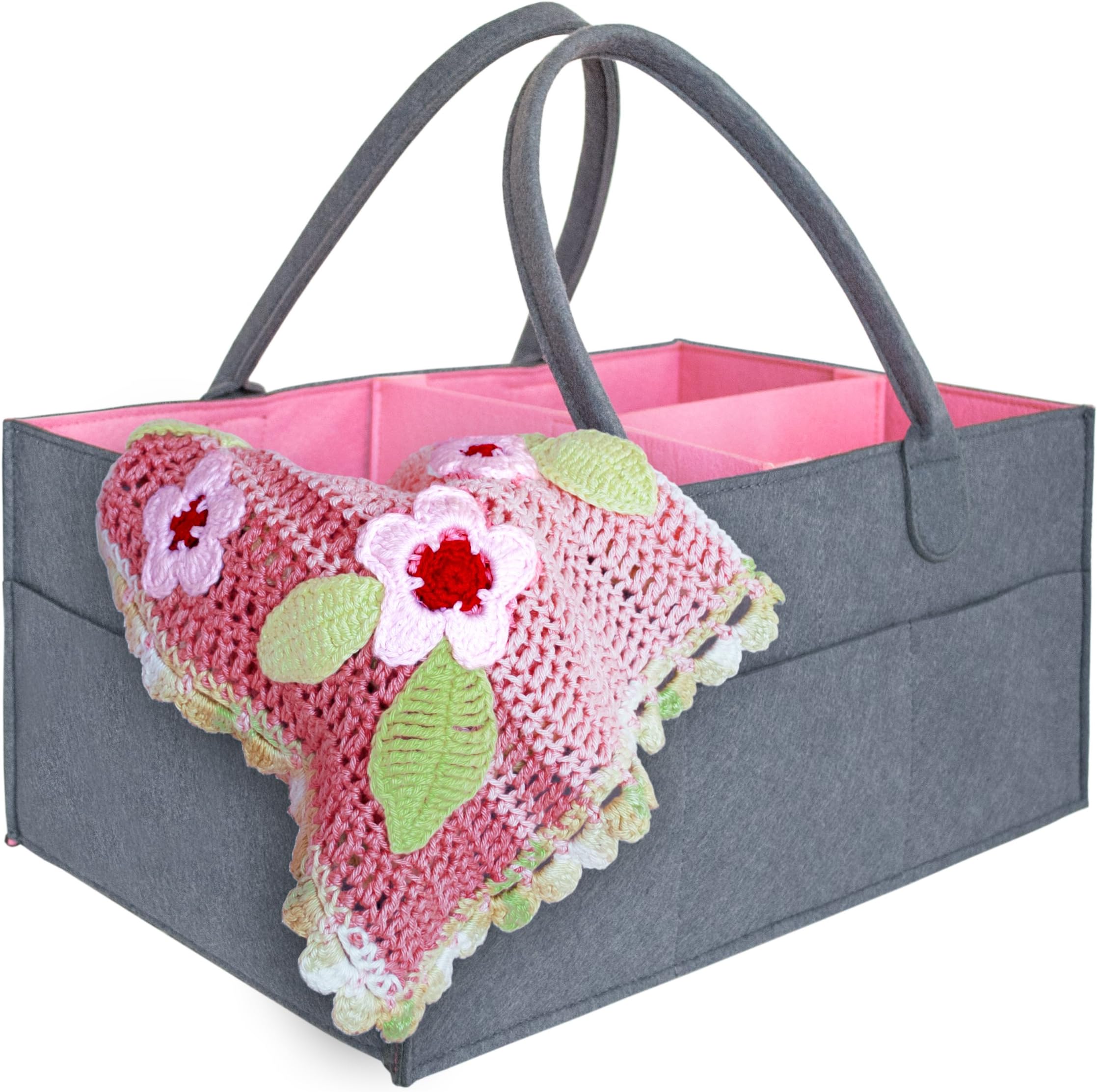 LULUNA Pink & Gray Baby Gift Basket for Newborn Girls | Diaper Caddy Organizer for Newborn Girls | Great Gift Idea for New Mother