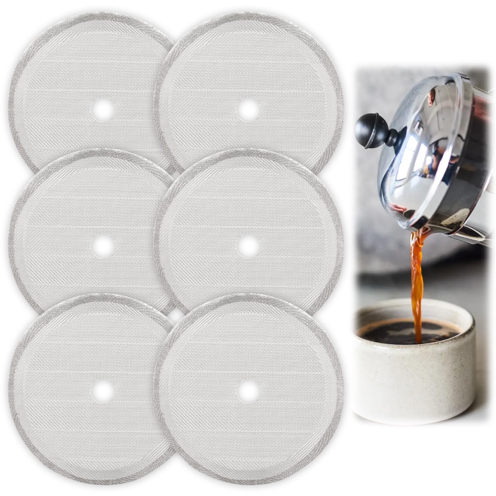6 Pack Stainless Steel French Press Filter Mesh Replacement for 12 OZ/ 350 ml Cafetiere