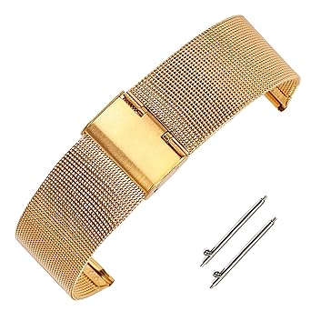 22mm Universal Gold Mesh Watch Strap Replacement with Quick Release Spring Bar Solid Stainless Steel