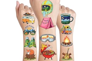 Camping Pre-cut Temporary Tattoos - 48PCS Cute Birthday Party Favors and Understated Decorations for Kids
