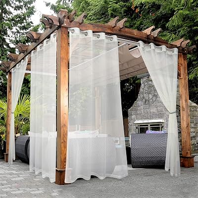 Bonzer Sheer Outdoor Curtains 2 Panels Grommet Waterproof Beige 54x84
