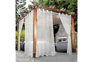 BONZER Sheer Outdoor Curtains for Patio Waterproof - 2 Panels Grommet Indoor Voile Sheer Curtains for Living Room, Bedroom, Porch, Pergola, Cabana, 54 x 84 inch, Beige