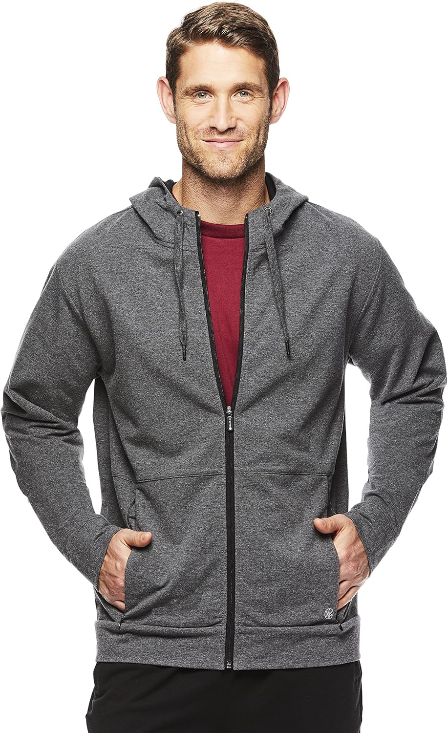 Gaiam Men's Foundation Full Zip Up Jacket Hooded Activewear & Yoga Sweater