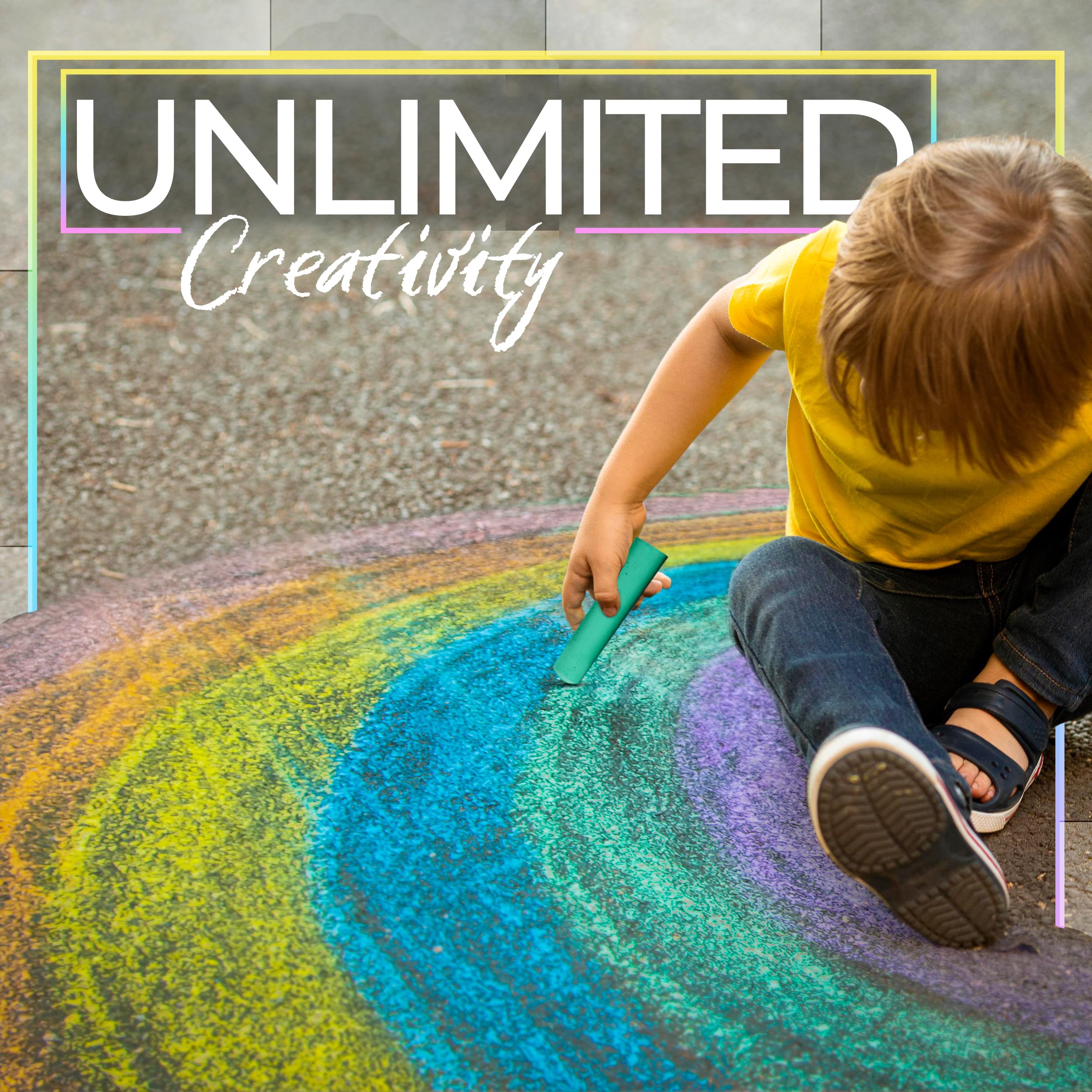 Loddie Doddie 50ct Sidewalk Chalk for Kids - 12 Colors Non-Toxic Jumbo Sticks in Reusable Bucket - Easy Clean Up for Fun & Creativity - Outdoor Chalk