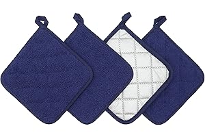 GQZLUCK Cotton Pot Holders Cotton Made Machine Washable Heat Resistant Everyday Kitchen Basic Terry Pot Holder, Hot Pads, Trivet for Cooking and Baking Set of 4 (Navy Blue)