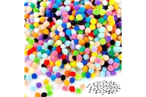Aoibrloy 1500PCS 1cm Pom Poms with 100 PCS Wiggle Eyes, Multicolor Pom Poms for Crafts Kids Creative Projects and Decorations
