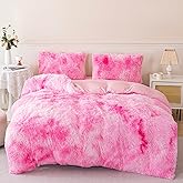 RYNGHIPY Plush Shaggy Bedding Set for Kids Girls Faux Fur Fluffy Velvet Duvet Cover Set Pink Tie Dye Gilrs Bed Set Furry and Soft (Tie Dye Pink,Twin)