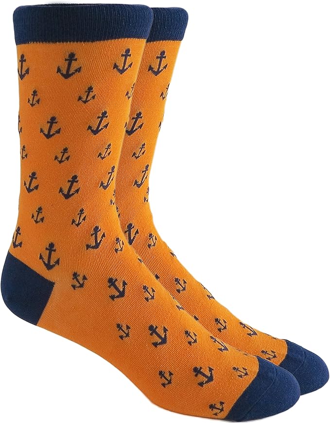 Men Dress Socks Anchor Socks Orange Blue fits 7.512.5 at Amazon Men’s