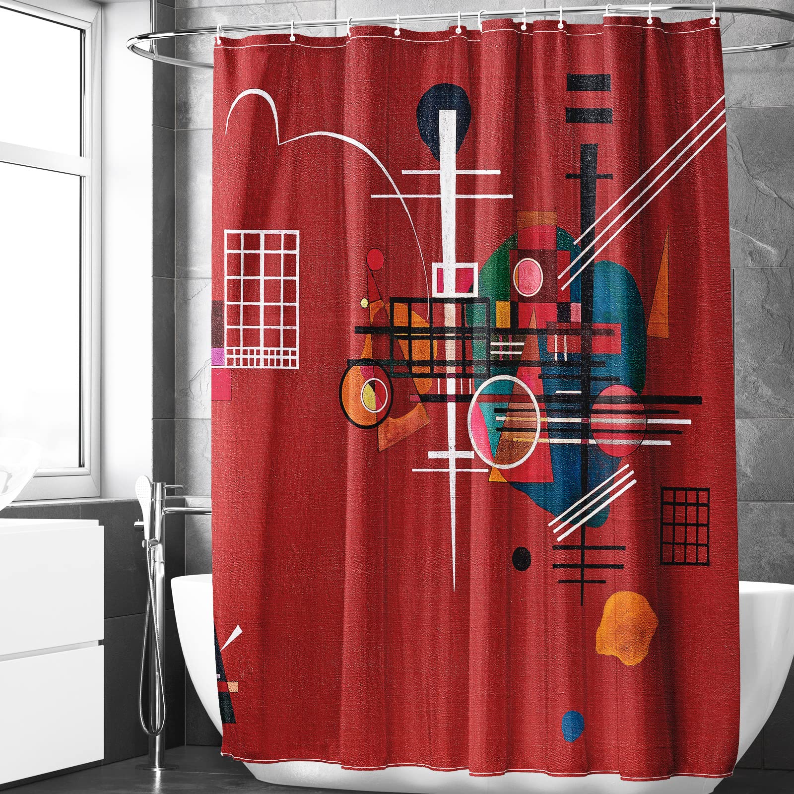 Berkin Arts Bathroom Shower Curtain Set 70x70 Inch Waterproof Polyester with Hooks Geometric Abstract Art Red for Bathtub (Dull Red by Wassily Kandinsky)