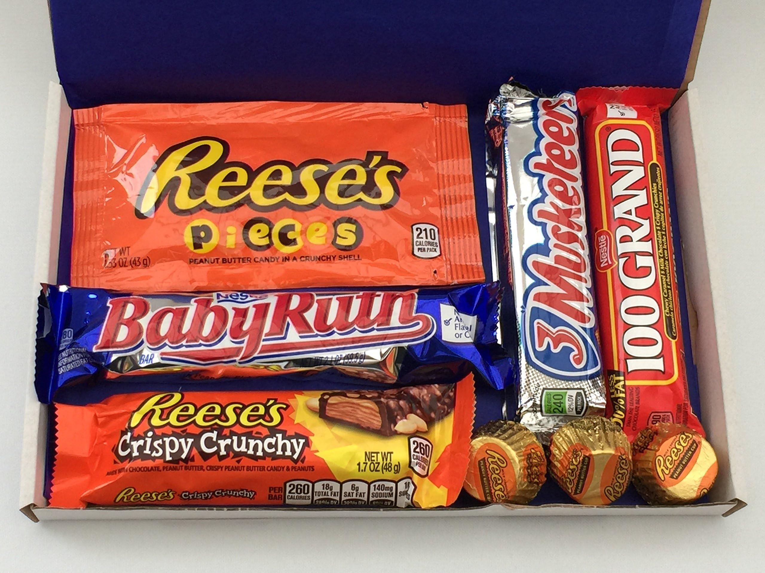 American Sweets Hamper Candy Gift includes Reeses, Three Musketeer, 100 Grand, Baby Ruth and more