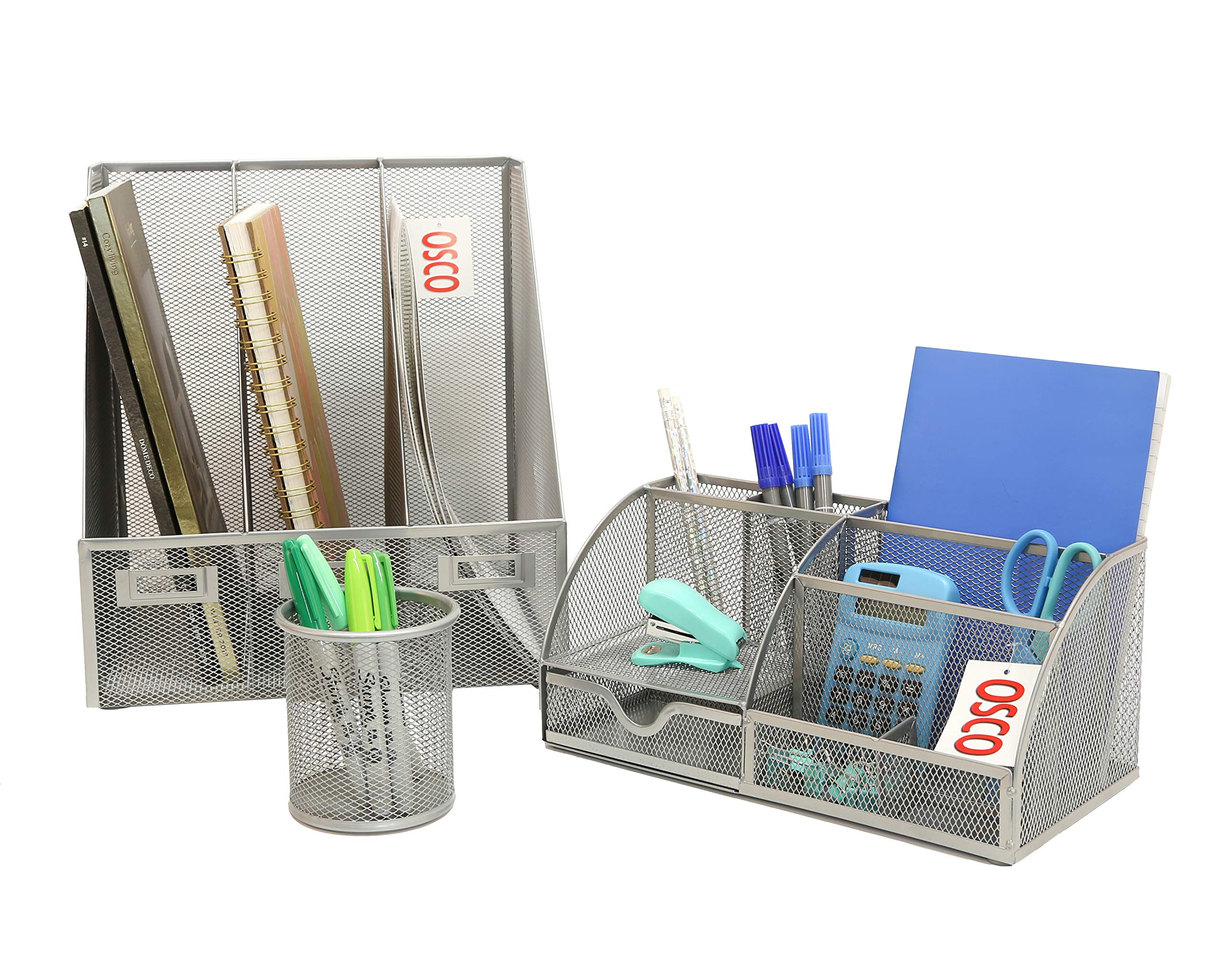 Osco Three Piece Office Set - Silver Wiremesh