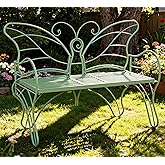 Boweniog Outdoor Bench Patio Outdoor Garden Bench with Built-in Table, Butterfly Bench for Outside, 3 People Outdoor Bench Garden Bench Front Porch Furniture (Green, 49.2inch)