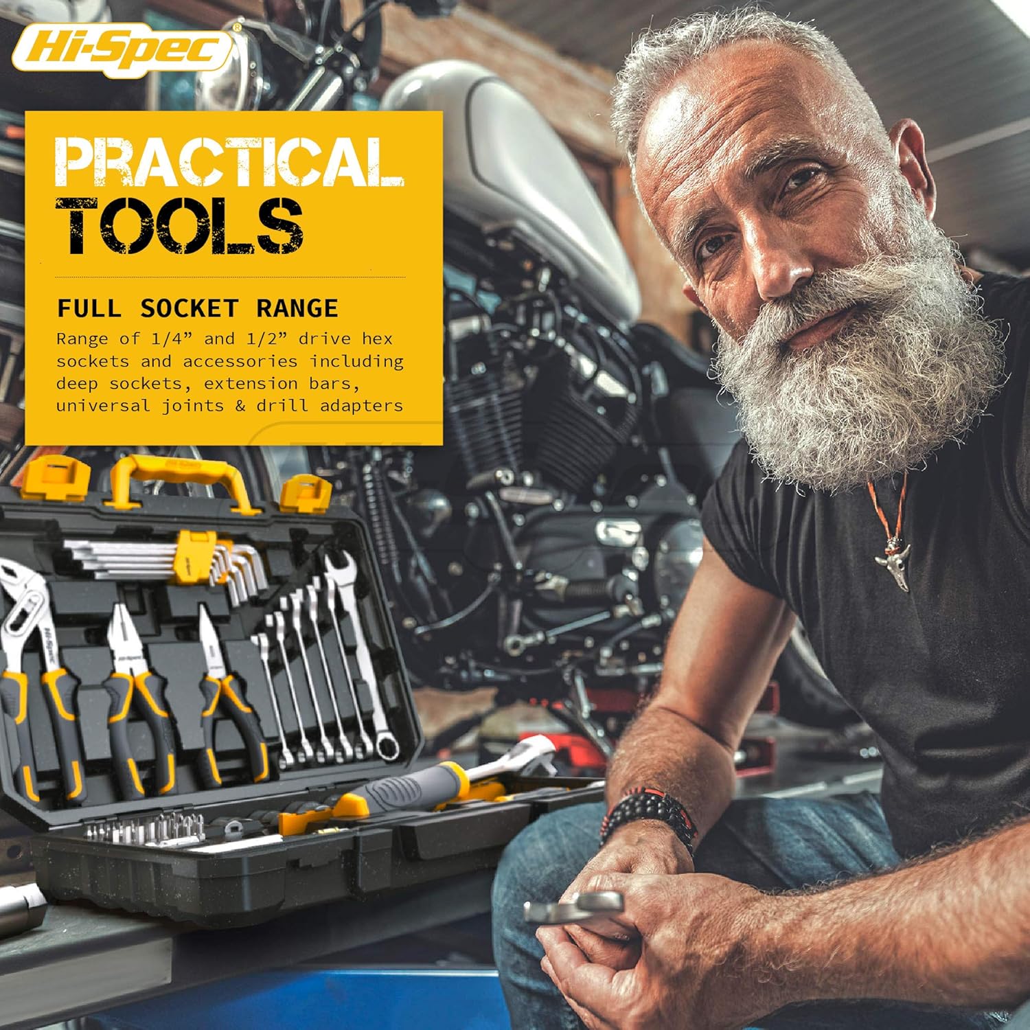 Hi-Spec 89 Pc Mechanic Tool Set including Motorcycle and Car Tools. Includes Hand Tool Kit, Screwdriver and Socket Set - Image 4