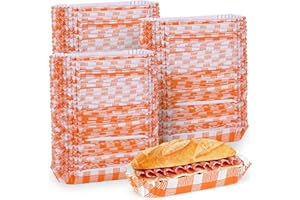 YQWIN 300pcs Hot Dog Wrappers Hot Dog Tray Paper Plate Holder Hotdog Roller Hotdog Cart Orange Plaid Rectangular Disposable B