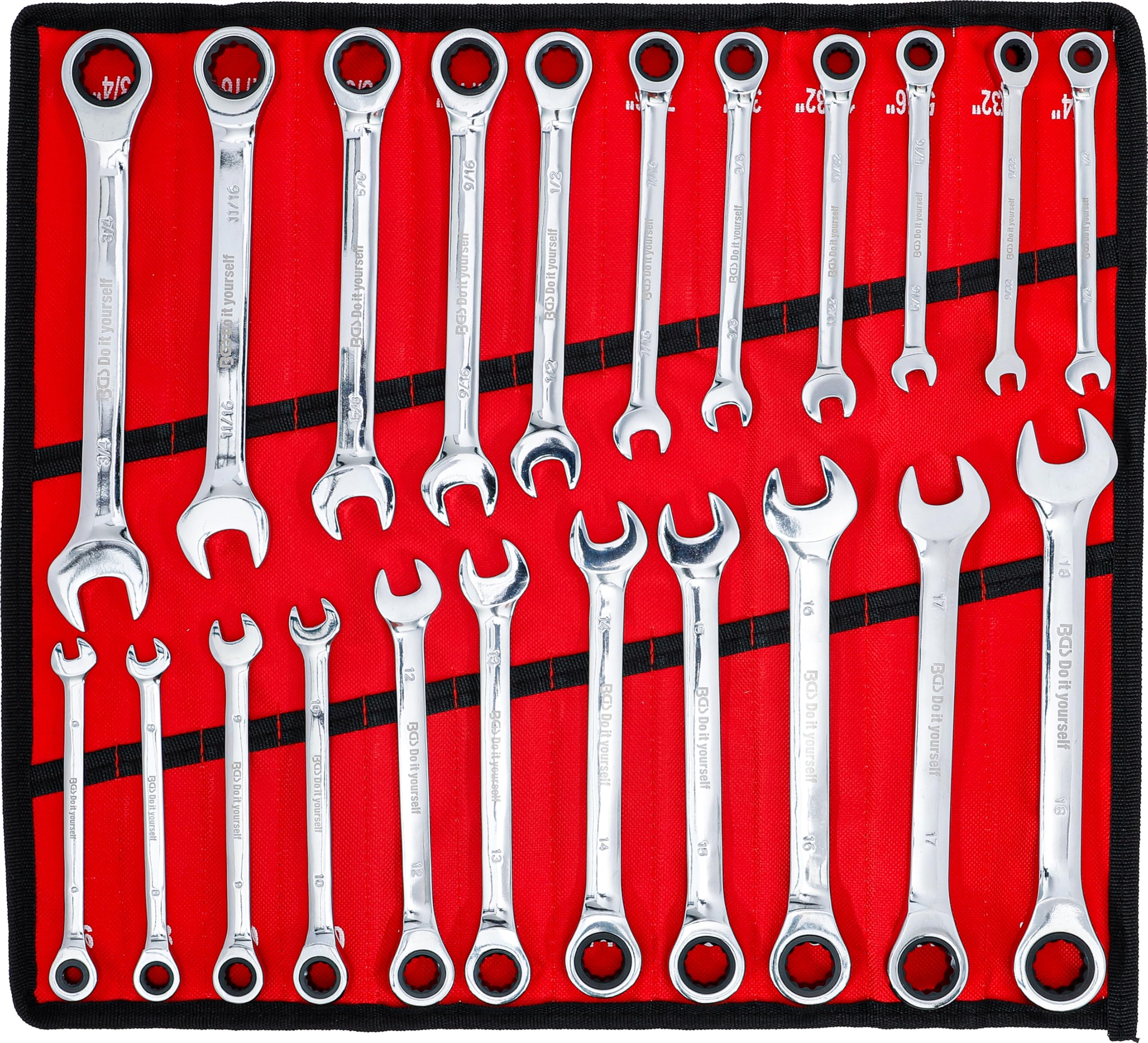 BGS Diy 30010 | Ratchet Combination Wrench Set | metric / Inch Sizes | 22 pcs.