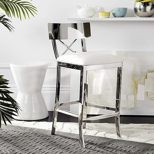 Amazon Com Safavieh American Homes Collection Zoey White Stainless Steel Cross Back 35 Inch Counter Stool Furniture Decor