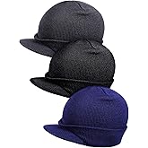 Geyoga 3 Pieces Winter Beanie Hat with Brim Knit Visor Beanie Caps Warm Double Layered Knitted Brim Hat with Visor for Men