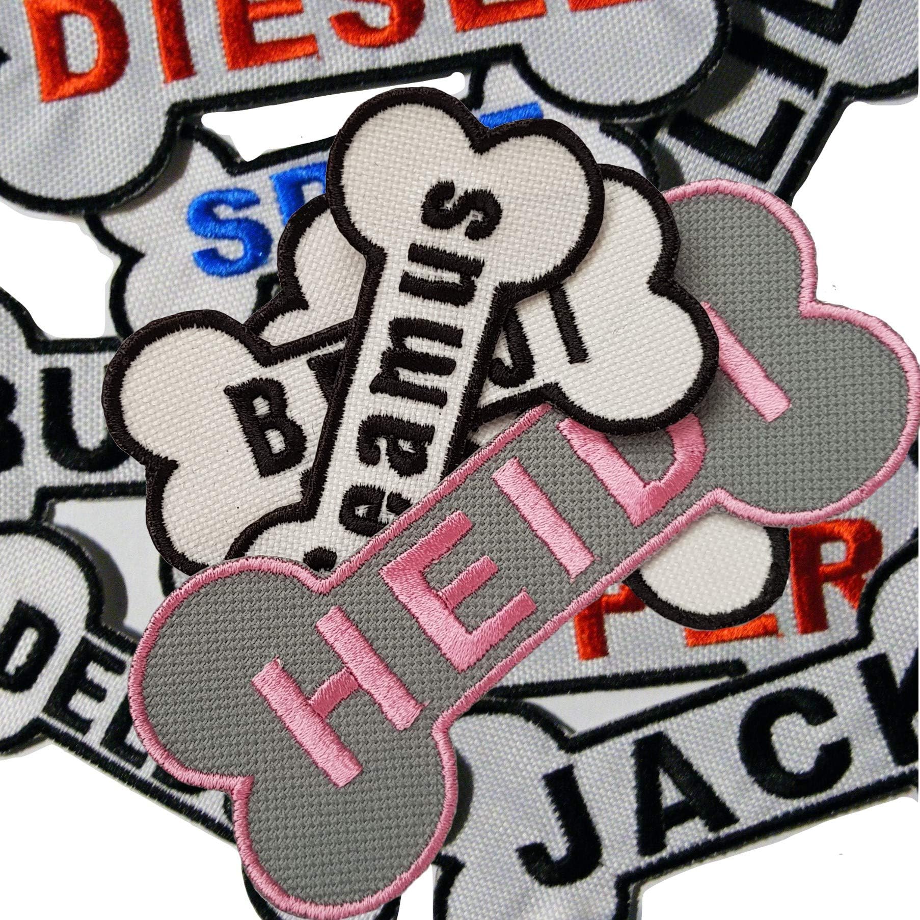 Emporium Embroidery Personalised Dog Cat Name Embroidered Patches Iron On Dog Patch Pet Tag Badge [Bones Patch,Small,Custom Colour]