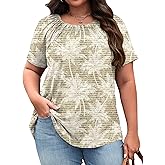 Micoson Womens Plus Size Tops Short Sleeve Shirts Crewneck Pleated Blouses Dressy Casual Fashion Tunic Top (1X-5X)