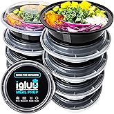 Igluu Meal Prep Containers Reusable (10 Pack) – Round Food Containers with Lids – Stackable, Microwave, Freezer & Dishwasher Safe – 28oz – 1 Compartment – BPA-Free