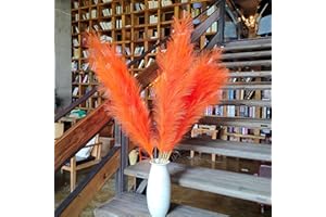 penepico Faux Orange Pampas Grass Decor Tall, 8pcs 43.3" Large Pompas Floral, Fluffy Artificial Fake Long Feather Flowers for Boho Wedding Bedroom or Living Room Decor