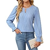 Blooming Jelly Womens Dressy Casual Blouses Long Puff Sleeve Textured Business Fall Tops 2024 Ladies Trendy Work Shirts