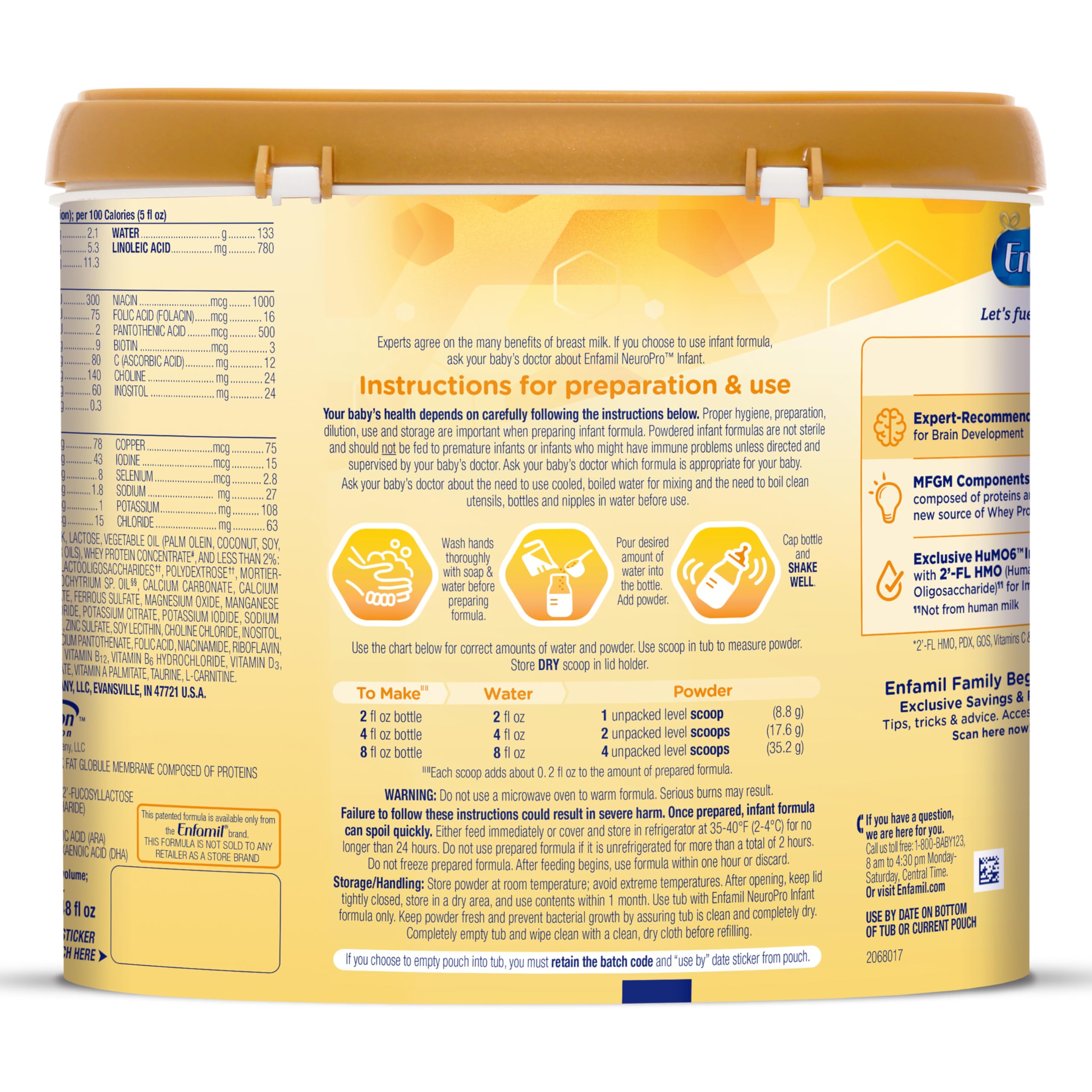 Enfamil NeuroPro Baby Formula, Triple Prebiotic Immune Blend with 2'FL HMO & Expert Recommended Omega-3 DHA, Inspired by Breast Milk, Non-GMO, Reusable Tub, 20.7 Oz (Packaging May Vary)
