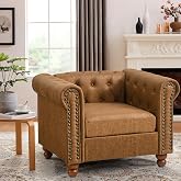 Asucoora Air Leather Chesterfield Chair Club Chair, Tufted Single Sofa for Living Room, Accent Armchair with Nailhead Trim