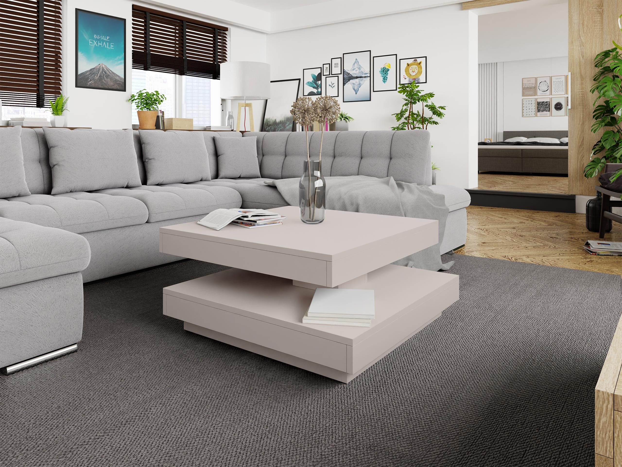 Mirjan24 Couchtisch Luriso, Sofatisch, Obere Tischplatte frei drehbar, Kaffeetisch, Wohnzimmertisch, Teetisch (Cashmere) 4