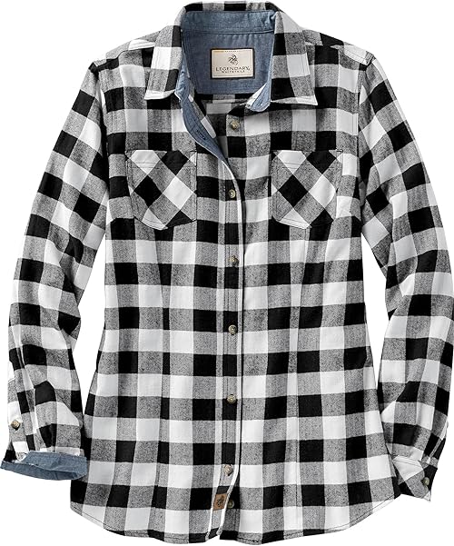 Legendary Whitetails Women's Plus Size Long Sleeve Plaid Flannel Button Up Shirt 100% Cotton, White Buffalo Check, 1X