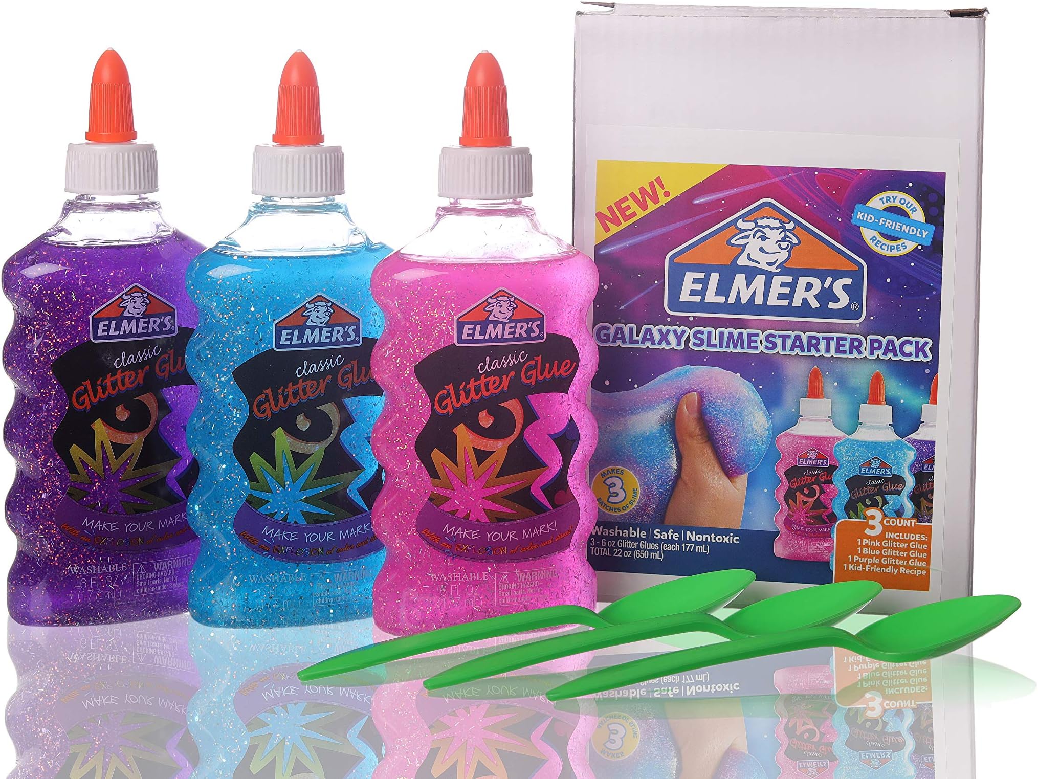 Elmer's Galaxy Glitter Glue Starter Kit + 3 Mixing Spoons (3 Pack)