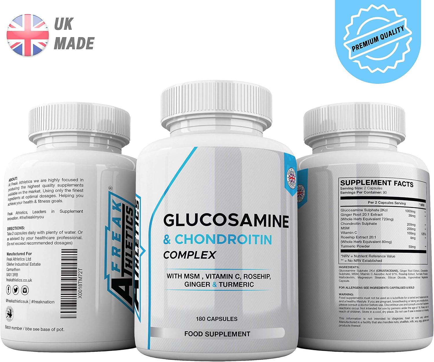 Glucosamine and Chondroitin High Strength Complex - with MSM, Rosehip, Ginger & Turmeric, 180 Count (Pack of 1) - Image 3
