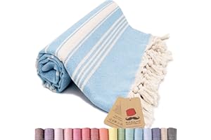 Bazaar Anatolia Turkish Beach Towel 100% Cotton Bath Towels Oversized Swim Towels Quick Dry for Swimmers 71x39 inches - Stripe Turquoise
