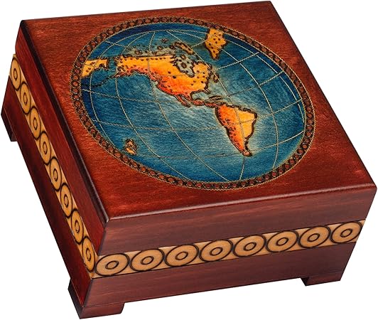 Caja de mapa del mundo, diseño de globo terráqueo, Beautiful hecho a mano joyas de recuerdo